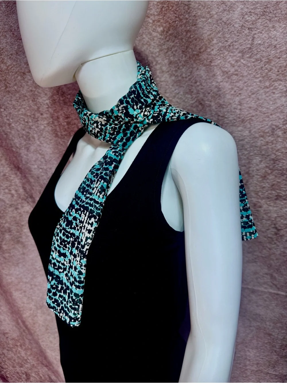 New! Lightweight Teal, Black & Ivory Patterned Sheer Scarf